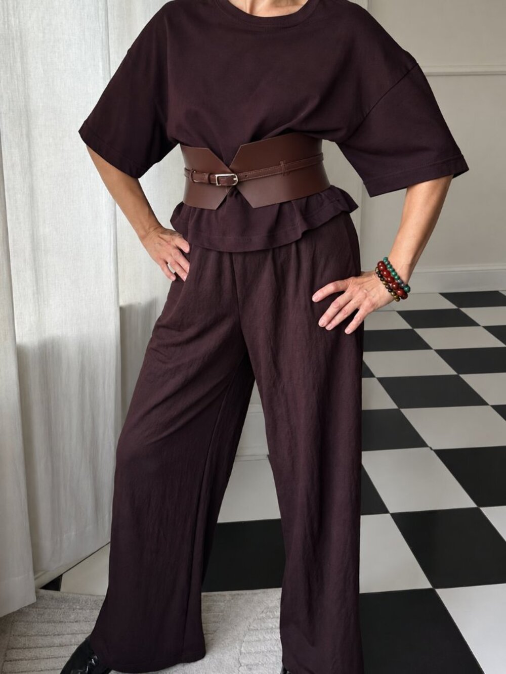 Steve Madden Brown Corset Belt XS/S Wide Waist Cincher Gold Buckle NWT